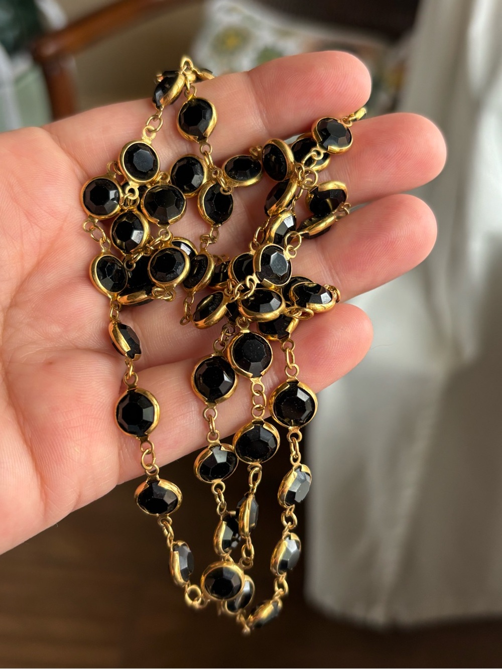 Swarovski Black Crystal Gold Tone Long Station Necklace